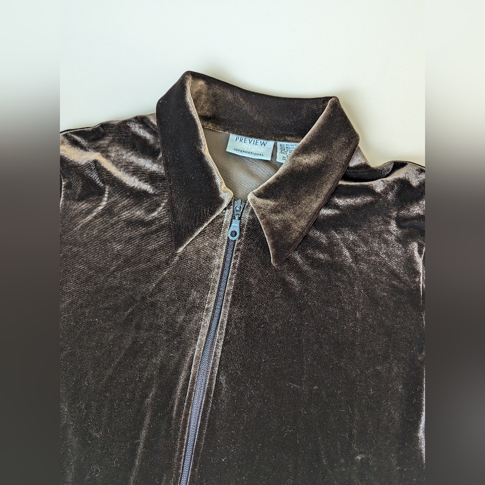 Preview Women's Velour Velvet Zip Up Collared Shirt